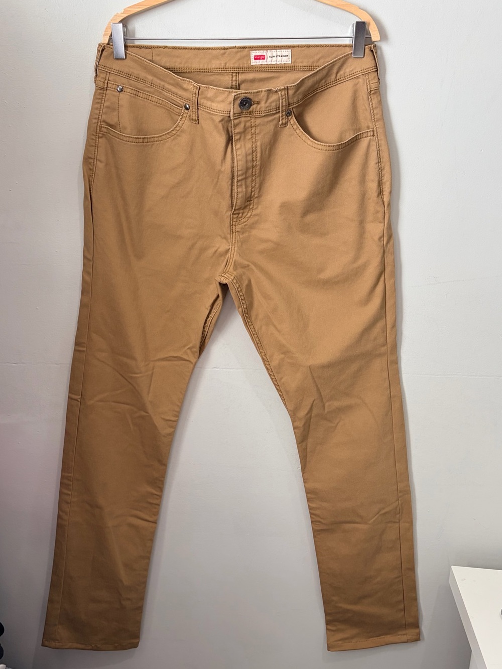 Wrangler Men Slim Straight Stretch Pants Tan Khaki Size 34x32